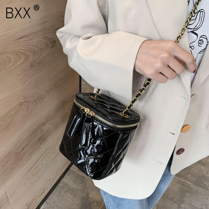 

[BXX] Chain PU Leather Crossbody Bucket Bags For Women 2020 Spring Small Shoulder Messenger Bag Female Handbags and Purses HK345