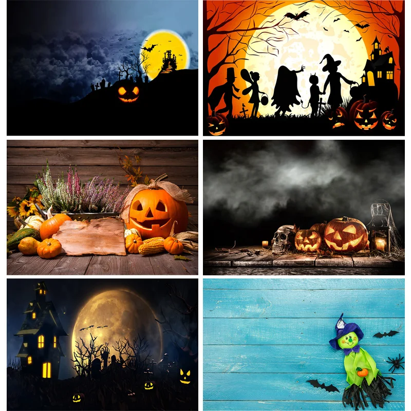 

SHENGYONGBAO Happy Halloween Photography Backgrounds Castle Gate Ghost Pumpkin Photo Backdrops For Photo Studio Props20813WSJ-01