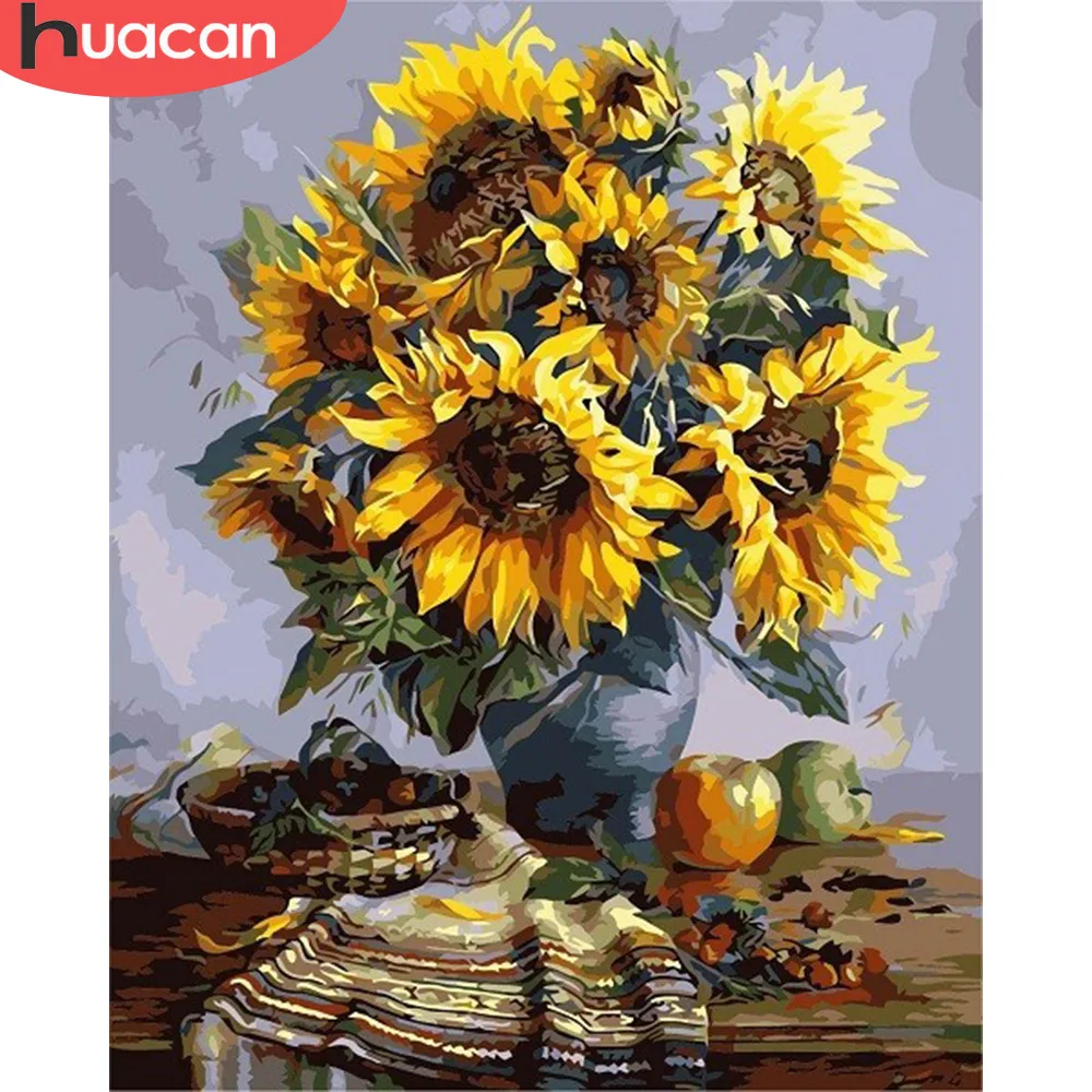 

HUACAN Painting By Number Sunflower Kits Drawing Canvas HandPainted Oil DIY Pictures By Numbers Home Decoration