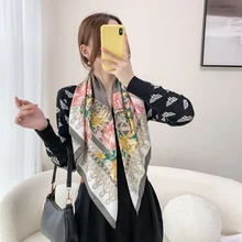  90cm * 90cm Design Scarf Lady Shawl Printed Silk Felt Headscarf Scarf Lady Headscarf Square Scarf Lady Wrap Scarf 2021 