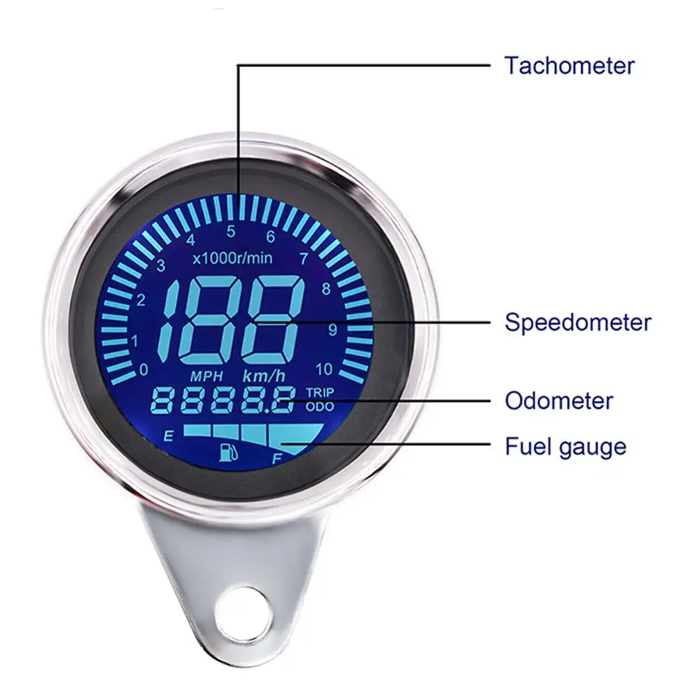 Универсальный, цифровой, с ЖК-дисплем экран moto rcycle Спидометр Одометр Techometer датчик топлива для 1-4 цилиндров 7 цветов