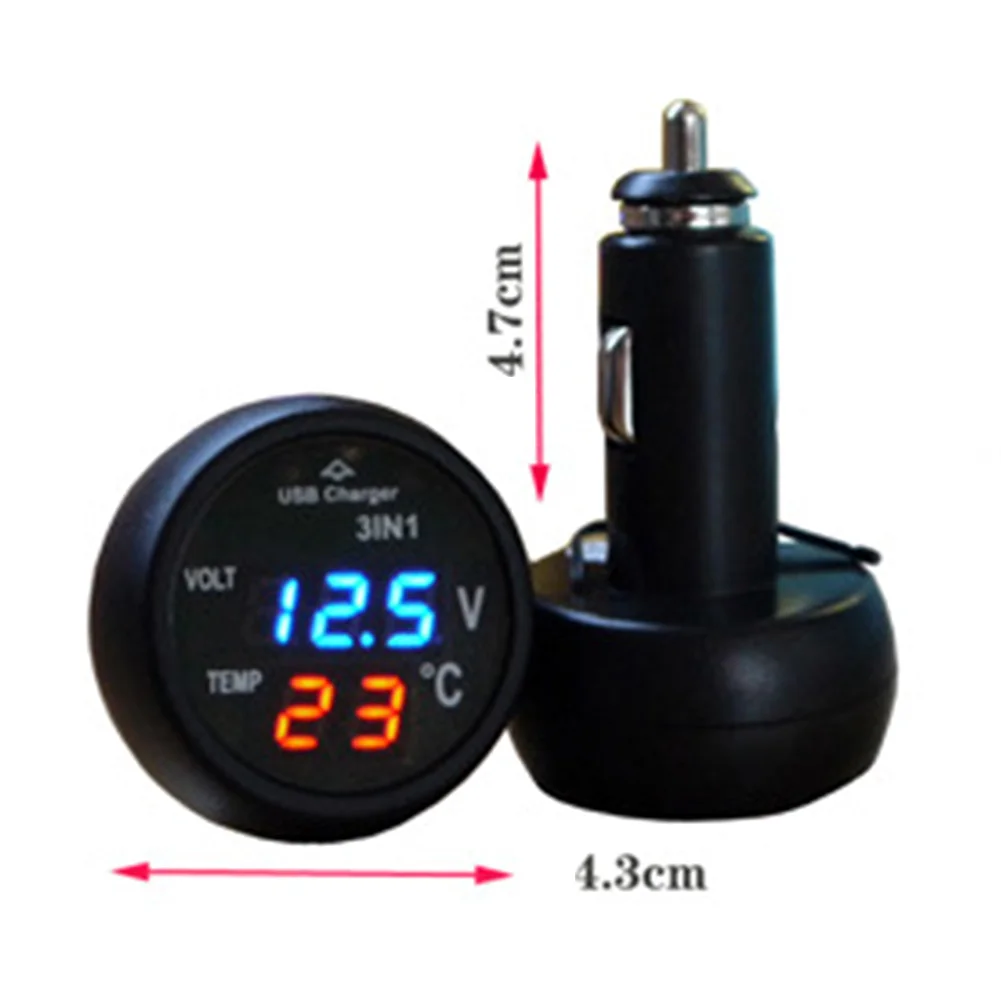 

3 In 1 Multi-function Car Voltmeter On-board Thermometer Digit Display USB Mobile Phone Charger Blue Green Red