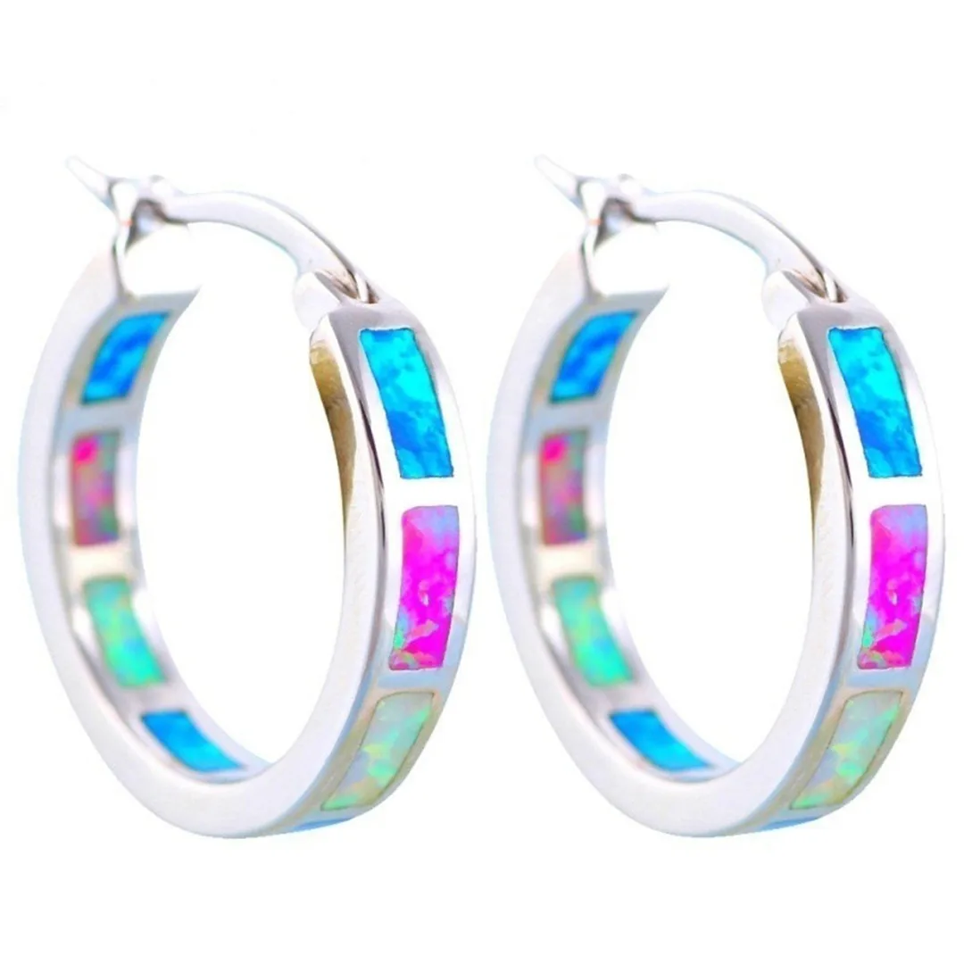Women Statement Fire Opal Earring Trendy Charms Silver Hoop Earring Jewelry Wedding Crystal Opal Stone Earring Pendientes Mujer