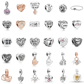 

Spring 2020 New 925 Silver Mother's Day Love Mum Infinity Heart Pendant Glamour Romance Original Woman Bracelet DIY Jewelry Gift