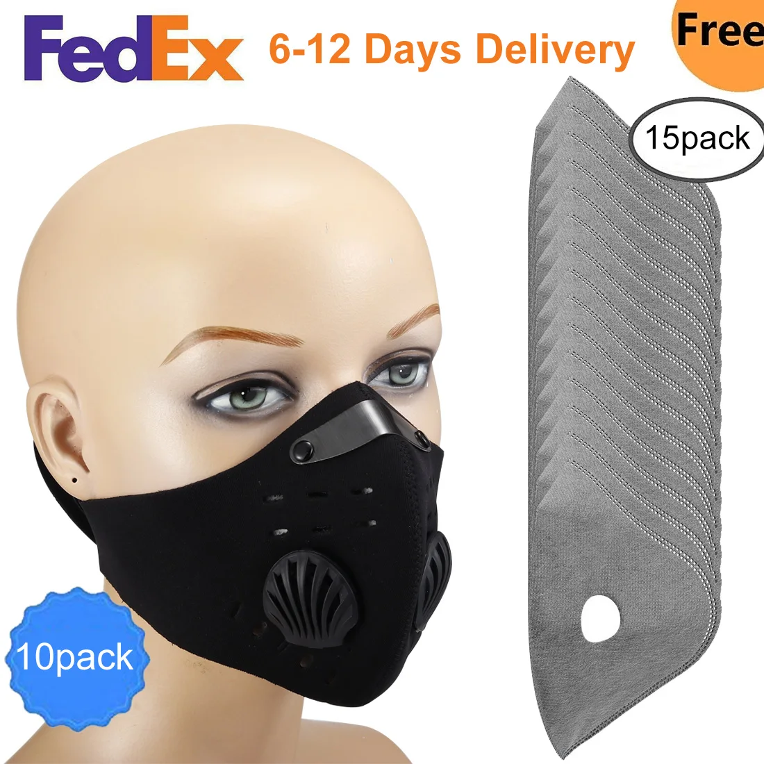 

10 PCS Anti Dust Face Mask with 15 PCS Activated Carbon Replaceable Anti Haze PM2.5 Filter Paper fast shipping