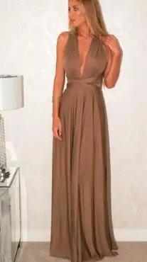 Летнее сексуальное платье женское Красное пляжное длинное Бандажное многоканальное платье-трансформер бесконечное платье с запахом Boho Макси платье с запахом Vestido QC511 - Цвет: Коричневый