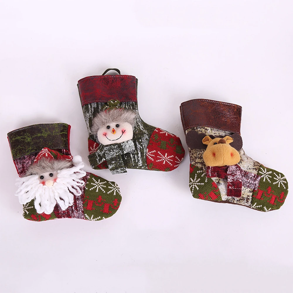 Christmas Kids Candy Bag Santa Claus Sock Gift Christmas Stockings Hanging Ornaments Gift Holders Xmas Tree Decorations