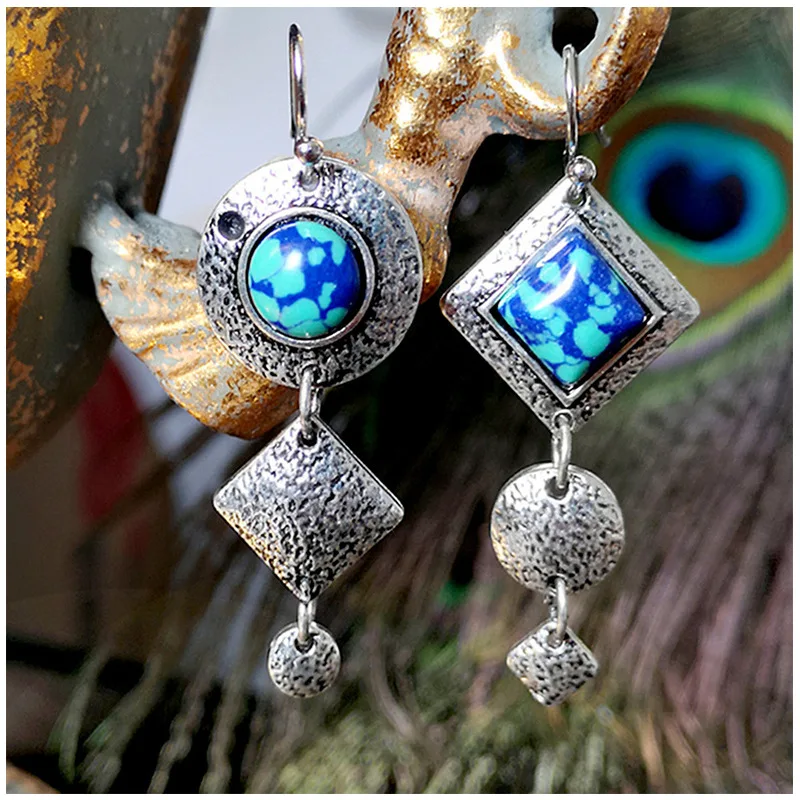 

2019 Vintage Asymmetric Geometric Long Drop Earring For Women Drop Glaze Resin Earrings Pendientes Jewelry Metal Gifts O5D330