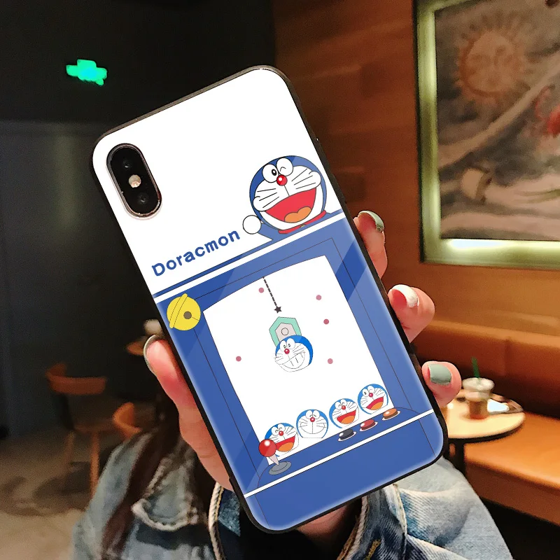 Черный Силиконовый чехол для iPhone X, чехол, стеклянный чехол, задняя крышка, чехол для iPhone X, полная защита, цветок, мультяшный элемент - Цвет: Черный