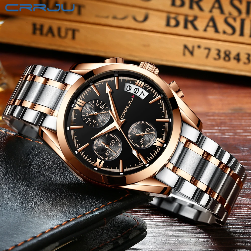  CRRJU Creative Design Chronograph Sport Mens Watches Fashion Brand Military Waterproof Quartz Watch