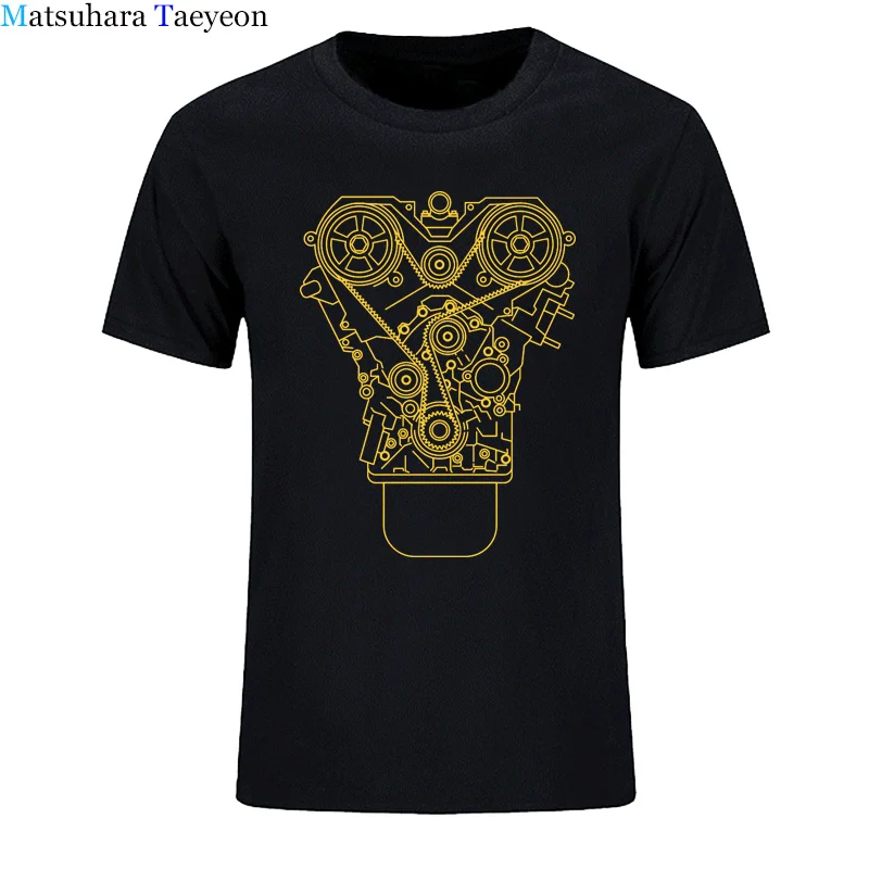 Men T Shirt 100% Cotton Brand New ENGINE DESIGN T-shirt Black JDM Tuner Decal Mechanic Tool Garage Piston Summer Tee | Мужская одежда