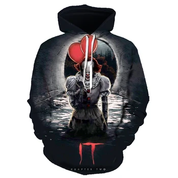 

2019 New Hallowmas Arrival Horror Movie Character 3D Printed Fashion Hoodies Men Women Casual Clown Streetwear Hooded Sweatshirt