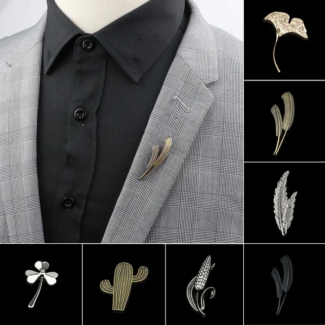 Men's Advanced Chic Brooches Leaf Cactus Corn Pin Suit Shawl Lapel Pins Uxedo Corsage Hat Shirt Collar Pin Party Daily Accessory