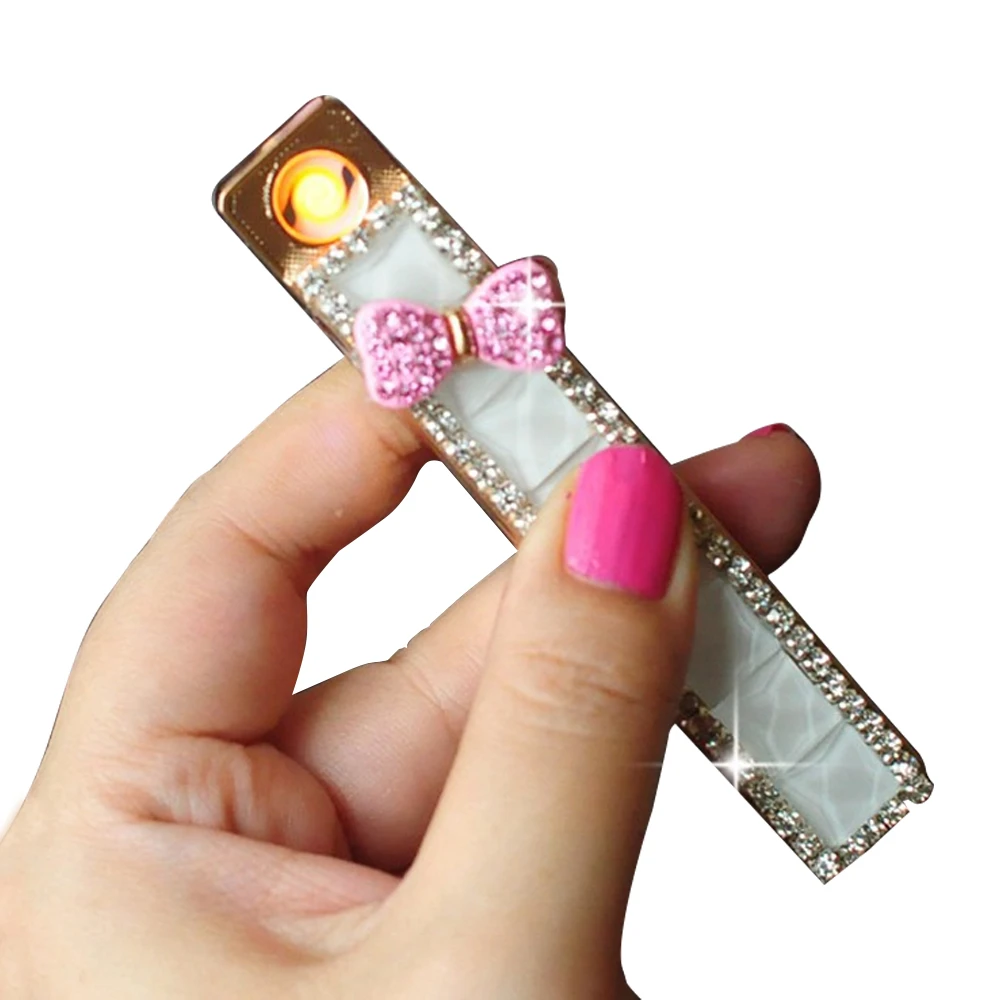 Diamond Cool Electric Lighter Creative Unusual Cute Pink Lighters Smoking  Accessories USB Rechargeable Gadgets Lighter Best Gift