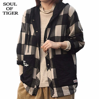

SOUL OF TIGER New 2020 Spring Korean Style Ladies Loose Clothes Womens Plaid Patchwork Shirts Casual Vintage Blouses Plus Size