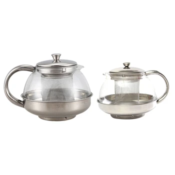 

2 Pcs Stainless Glass Teapot Loose Infuser Coffee Tea Leaf Herbal Decor,600Ml & 800Ml
