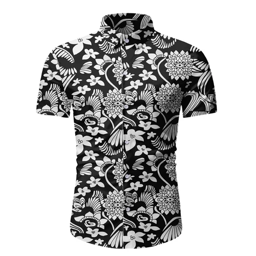 Мужская рубашка с коротким рукавом, Гавайская Повседневная рубашка, мужская летняя рубашка с рисунком, мужские рубашки, плюс размер - Цвет: Черный