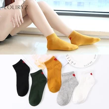 5 пар милых женских носков повседневные хлопковые носки с узором в виде красного сердца Kawaii короткие носки по щиколотку Дышащие носки для весны и лета