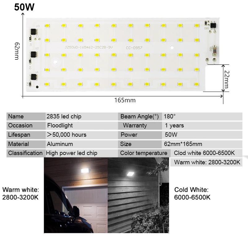2 개/몫 50W LED 램프 구슬 SMD 2835 LED 칩 스마트 IC 투광 조명 220V 240V 야외 DIY LED 전구 홍수 빛 스포트라이트 조명