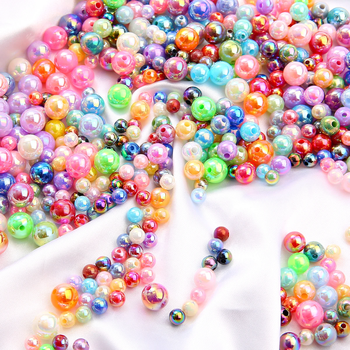 Plastic Beads 100Pcs Round AB Color Beads For Jewelry Making DIY Beautiful Plating Plastic Pearl Beads Loose Spacer Bracelet Necklaces DIY ABS