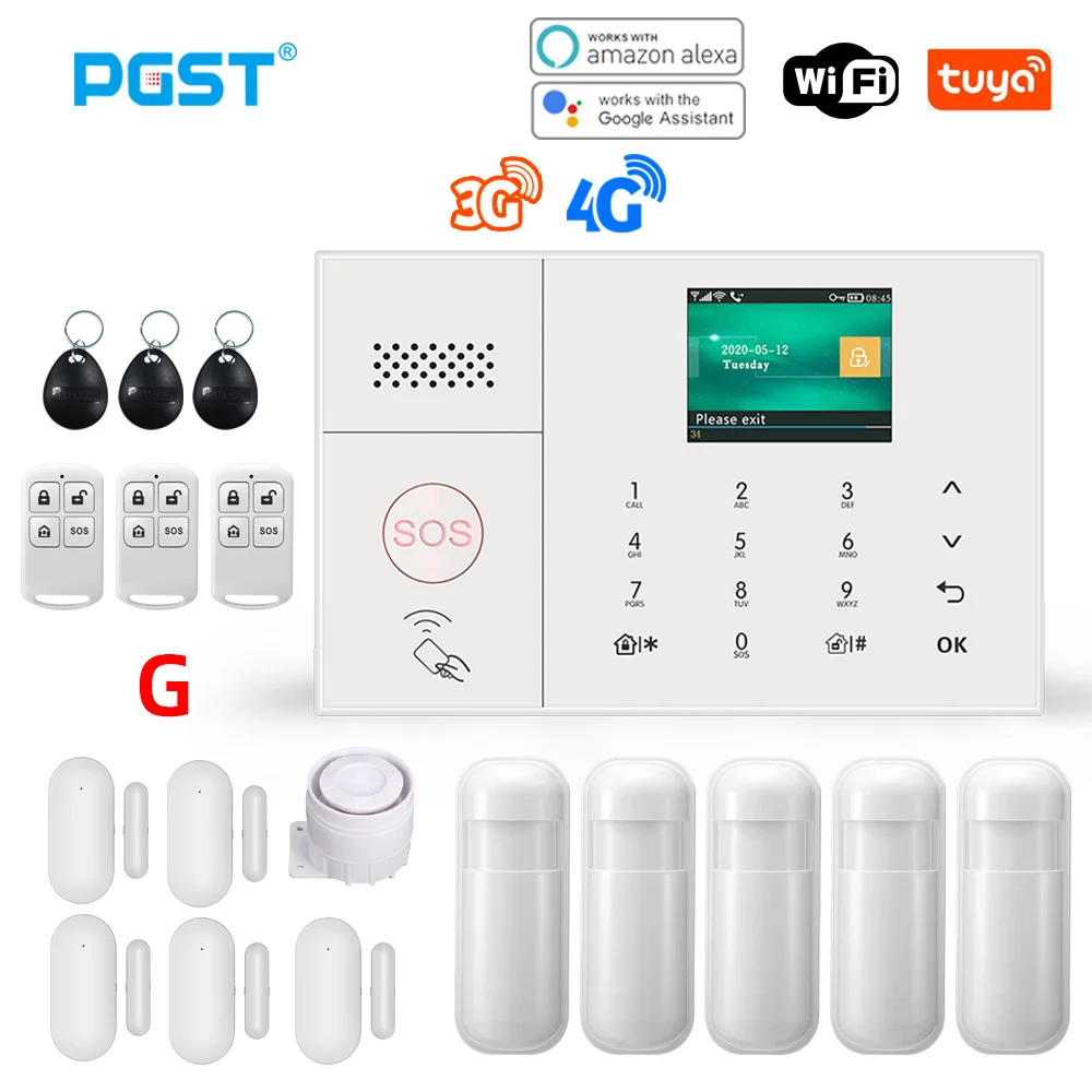 ring keypad siren PGST 3G 4G Wireless Home Alarm Tuya Smart Life Burglar Alarm Kits WiFi Security Alarm System Support Alexa Remote Control home security panic button Alarms & Sensors