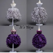 It's Yiya/Платья с цветочным узором для девочек 4 цвета, детское вечернее платье без рукавов со шлейфом Модное пышное платье с круглым вырезом для девочек 816