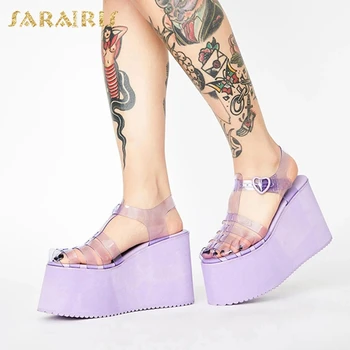 

SaraIris 2020 New Arrivals Large Size 44 Women Pumps High wedges Peep Toe Med Platform Summer casual Women Shoes