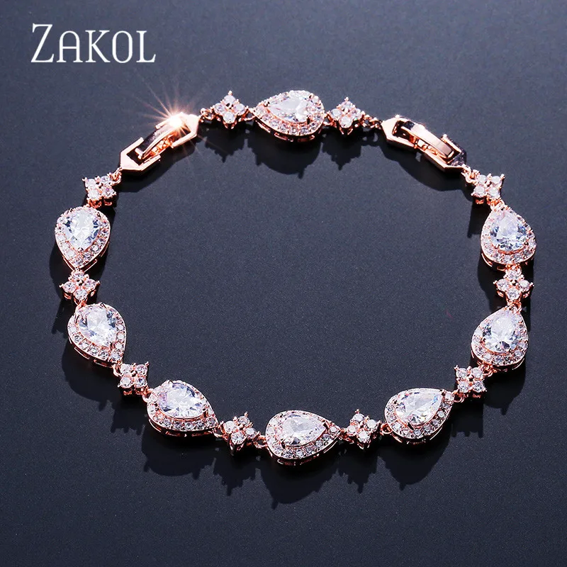 Модный браслет и ZAKOL из белого золота с фианитами в форме капли воды украшения для