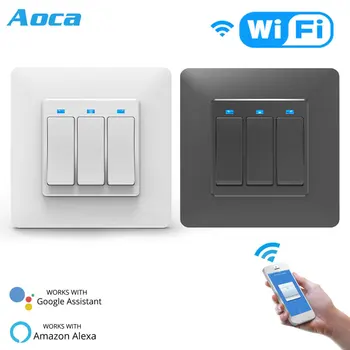 

WiFi DE Smart Push Button Switch 3Gang Removable&Detachable Smart Life Tuya App Remote Control Work with Alexa Google Home