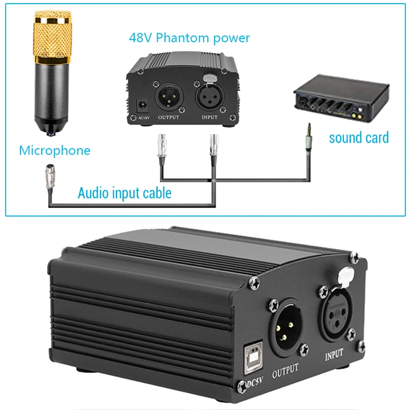 USB 48В Мощность для bm 800 конденсаторный микрофон bm800 караоке Студийный микрофон Xlr кабель bm-800 Phantom Мощность звуковая карта