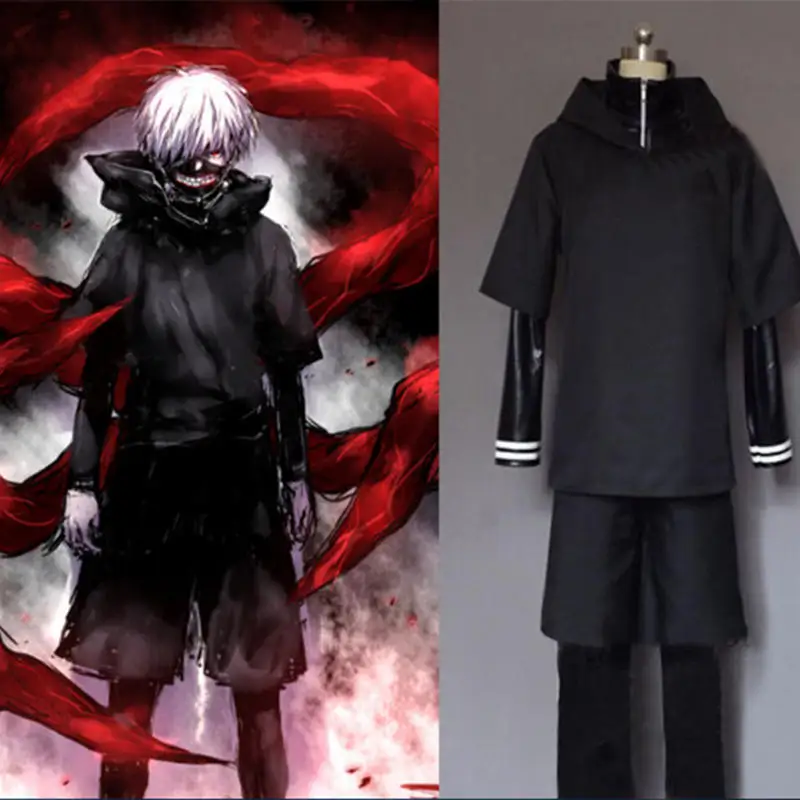 Новое черное пальто Kaneki Ken с капюшоном и шортами, спортивная одежда в стиле аниме, костюмы для косплея,, рубашка+ пальто