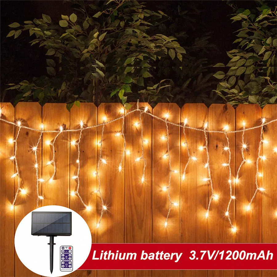 

5M Solar Icicle Light With Remote Outdoor Solar Window Curtain String Light For Xmas Wedding Party Garden Decor