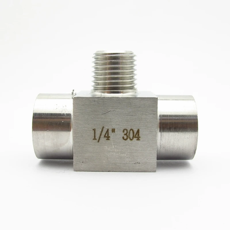 

1/8" 1/4" 3/8" 1/2" BSP Female x Male x Female Thread 304 Stainless Steel Tee Type 3 Way High Pressure Resistant Pipe Fitting