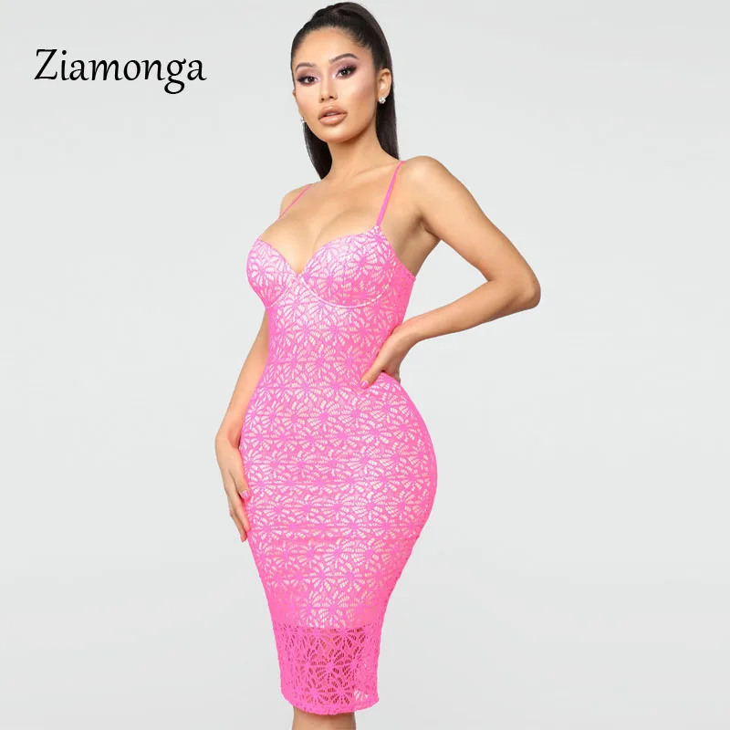 

Ziamonga Women Hollow Out Crochet Bodycon Lace Dress Solid Sleeveless Knee Length Elegant Dress Summer Sheath Sexy Party Dresses