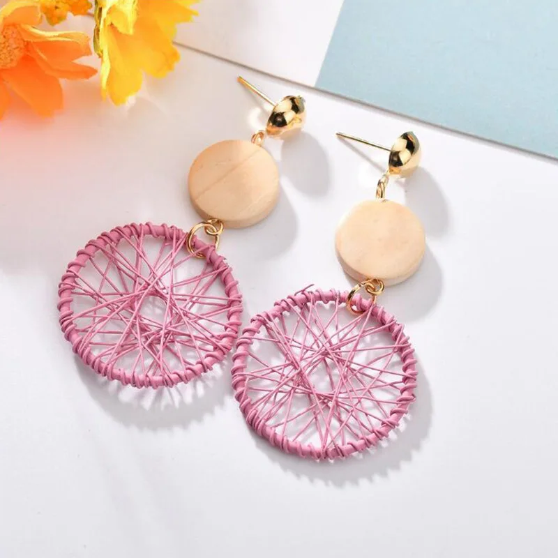 Drop Earrings Pink Color Flower Women Summer Geometry Heart Leaf Butterfly Party Ear Jewelry Valentine's Day Gift