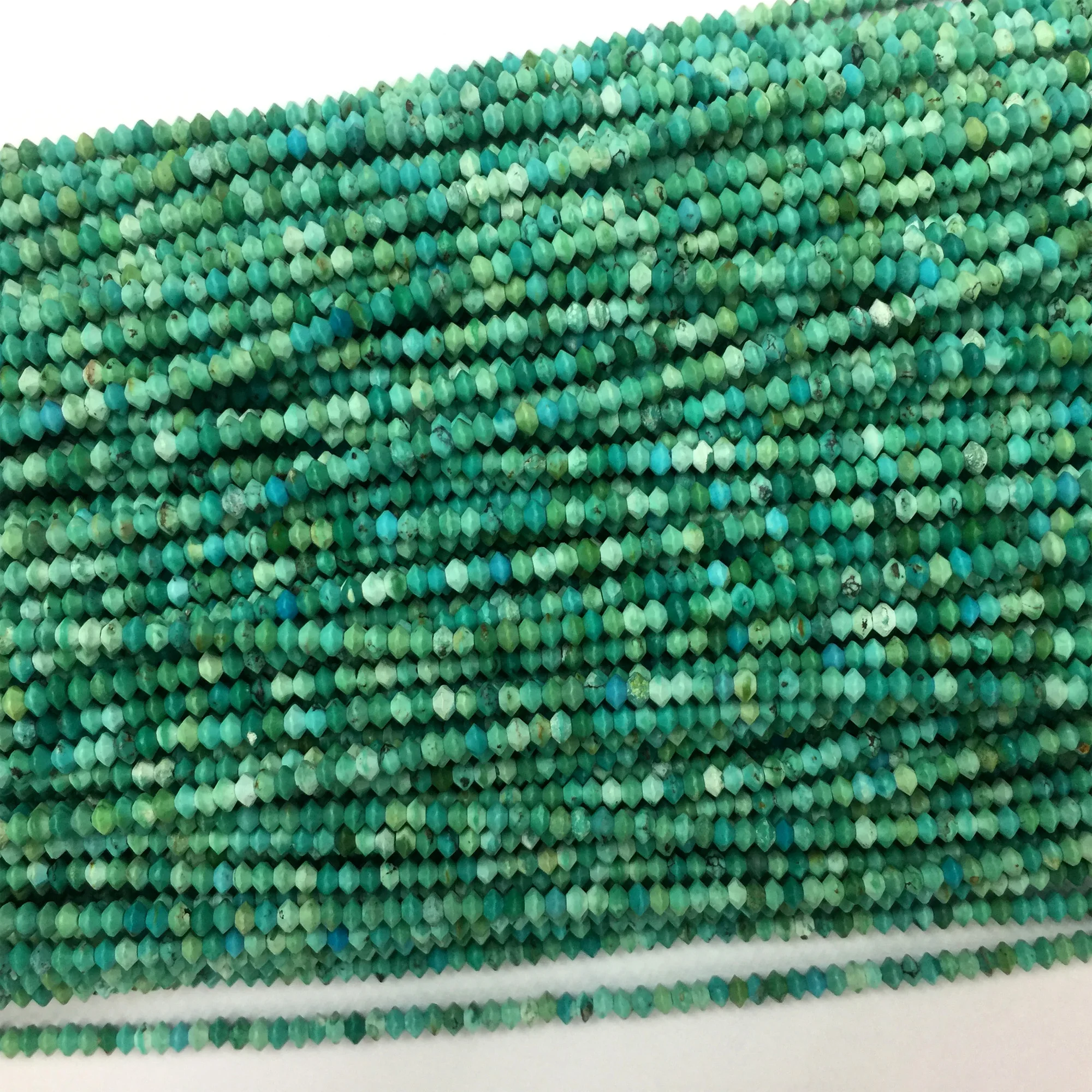 Genuine Natural Green Turquoise Faceted Rondelle Necklaces or Bracelets Small Beads 1x2mm 2x3mm 15" 06110