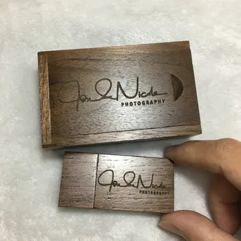 

USB2.0+Box Wood Walnut Usb Flash Drive Pendrive 4GB 16GB 128MB 8GB Memory Stick Customer LOGO Pendrive 32GB for Wedding Gift