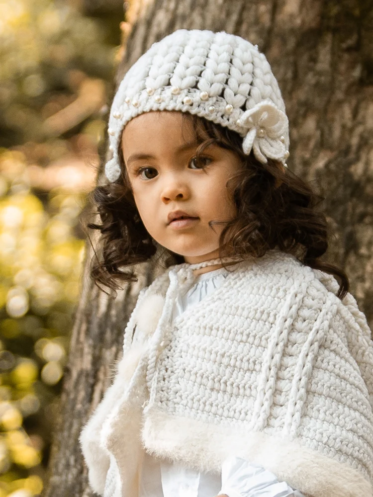 

X026 Kids Knitting Hats Hand Hook Flower Children's Hat Autumn and Winter Korean Ear Protection Warm Wool Knitted Woolen Cap