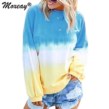 

Moxeay Womens Gradient Sweatshirt Long Sleeve Pullovers Patchwork Women Autumn Winter Casual Round Neck Long Sleeve Pullover Top