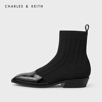 

CHARLES＆KEITH New Arrival for Autumn 2020 CK1-90920076Women's boots stitching material upper square toe low-heel socks boots