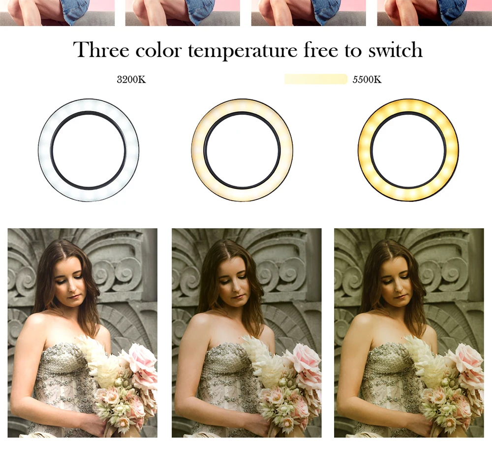 Светодиодный светильник-кольцо с регулируемой яркостью для камеры, фотостудии, фотографии, видео, макияж, кольцевая лампа для Youtube, VK, селфи, мобильного телефона с штативом