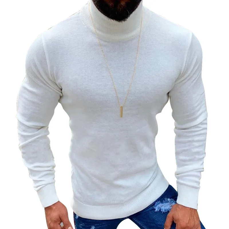

PUIMENTIUA Fashion Sweater For Mens Pullovers Turtleneck Slim Fit Jumpers Knit Woole Warm Korean Style Casual Clothing Men