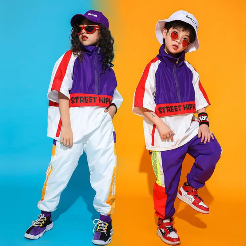 Детская одежда в стиле хип-хоп свободные повседневные штаны полосатая футболка большого размера топы для девочек и мальчиков, бальный костюм для танцев Одежда для танцев