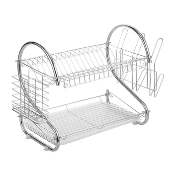 

Kitchen Dish Cup Drying Rack Holder Drainer 2-Tier Dryer Space Saver Iron