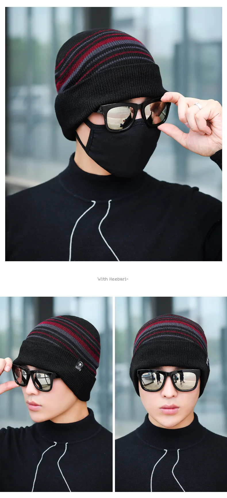 GKGJ Men's Warm Winter Hats Thick Knit Cuff Beanie Cap with Lining Skull Knit Hat Cap Soft Stretch Slouchy Beanie Skully Cap