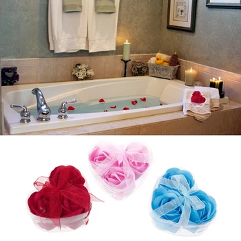 

3Pcs/Set Rose Petal Flower Scented Bath Soap + Heart Shape Box For Wedding& Festival Gift
