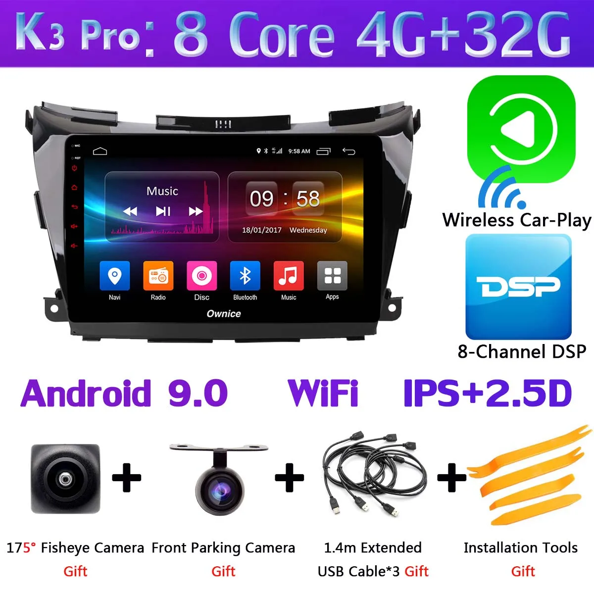 10," 360 ° панорамный автомобильный dvd-плеер на основе Android для Nissan Murano 3 Z52 gps Navi Радио стерео DSP CarPlay 4G LTE - Цвет: K3 Pro CarPlay