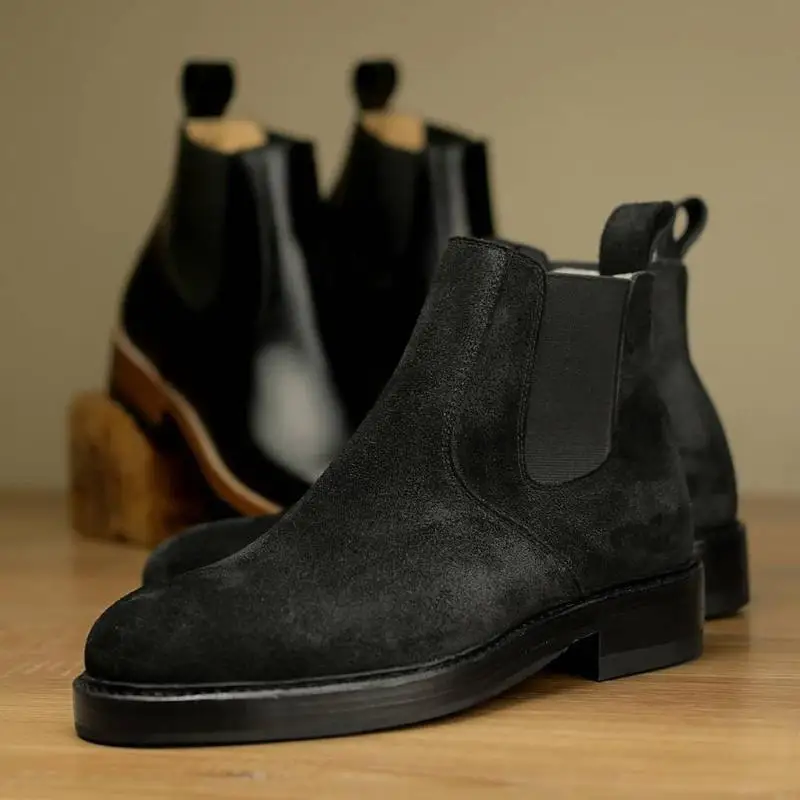 Zapatos De cuero De ante para Hombre, botas antideslizantes De Color sólido Retro De alta calidad, moda informal, HA879