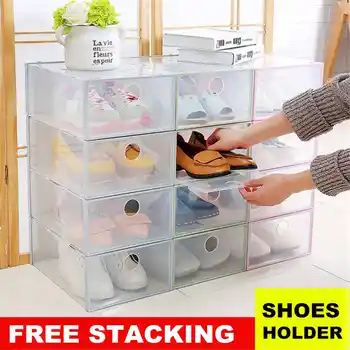 

Plastic Transparent Shoe Box Clear Storage Organizer Stackable Boxes Thickened Flip Shoes Holder Container 6 Colors Foldable