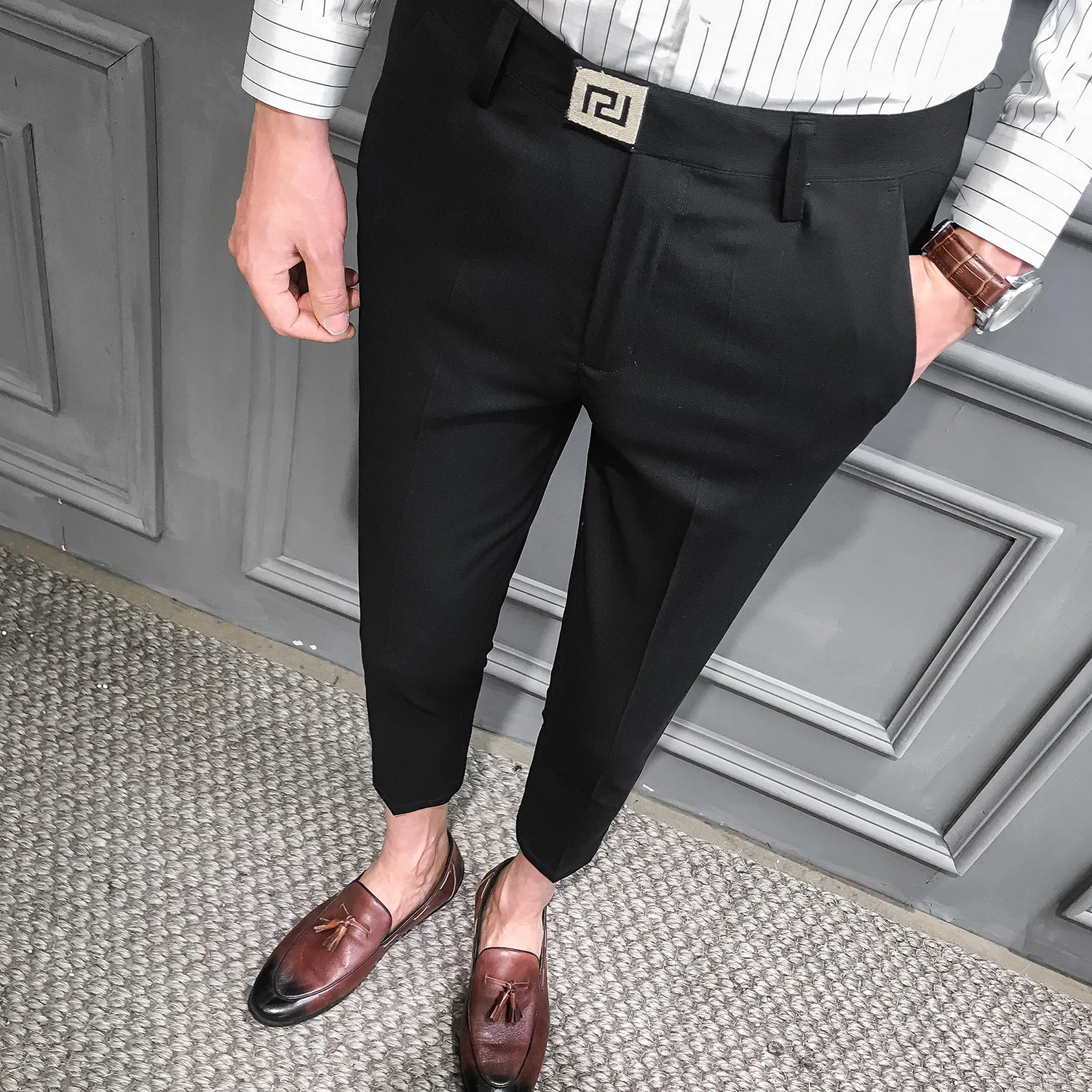 Mens Pants Slim Fit Solid Color Office Business Trousers Formal Pant Pantaloni Uomo Men Dress Suit Casual Pants Pantalon Homme
